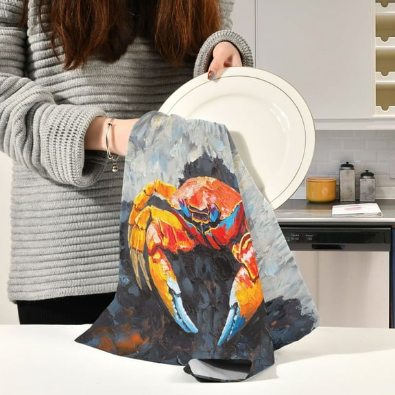 BZSMCE Kitchen Towels Creative Crab Panttern Pattern Durable Kitchen Towel