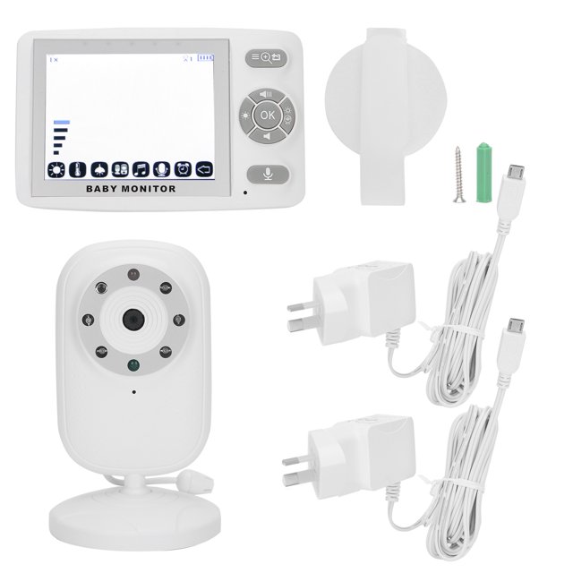 Monitor para bebés de 3,5 pulgadas, función de música con aumento 2X, Monitor de temperatura, Monitor para bebés con vídeo, enchufe de 100-240VAU
