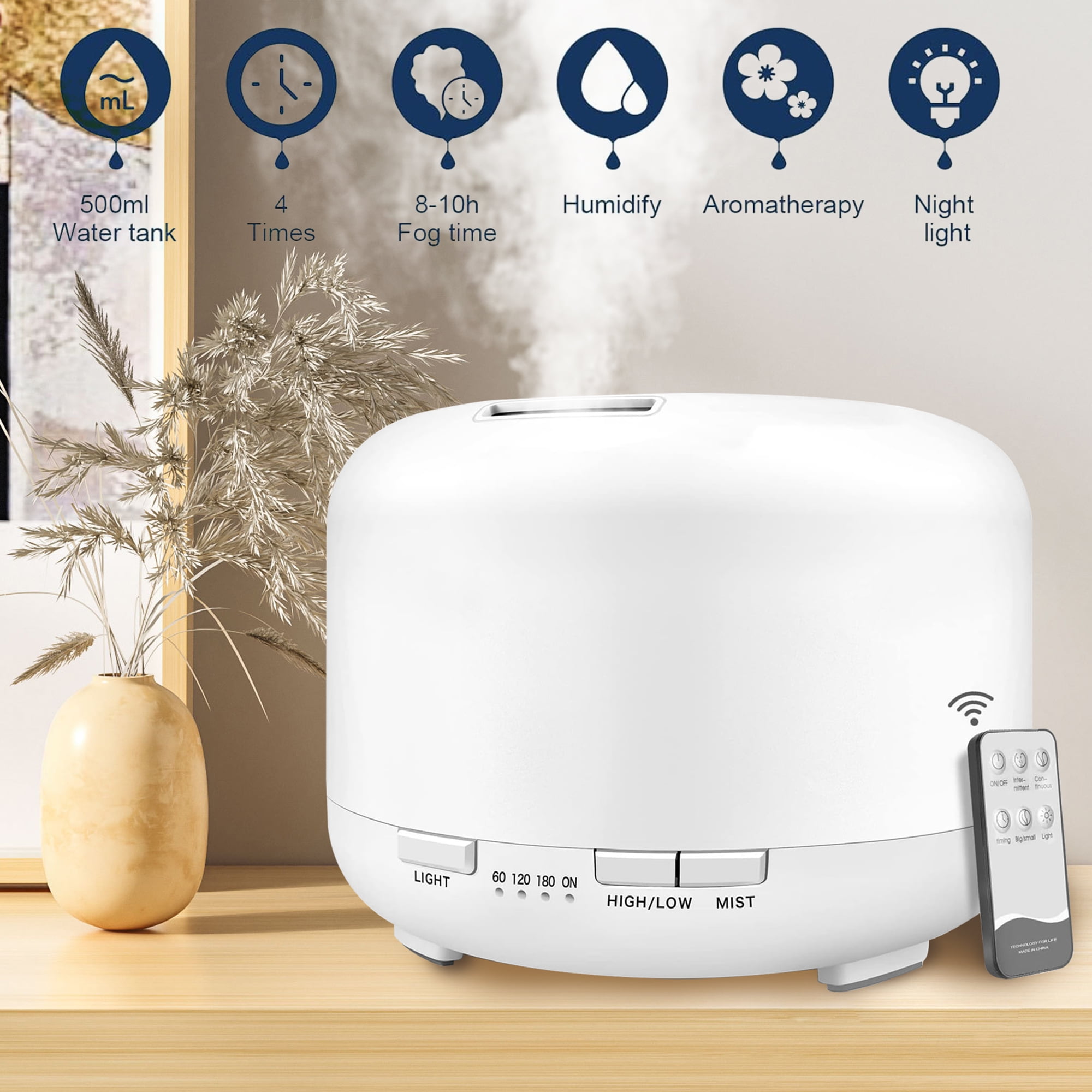 BCOOSS 500ml Essential Oil Diffuser with Remote Control , Aroma Diffuser Air Humidifier for Home