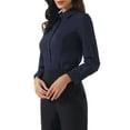 thumbnail image 4 of INSPIRE CHIC Women's Button Down Bodysuit Collared Lapel Long Sleeve Work Shirt Top M Dark Blue, 4 of 6