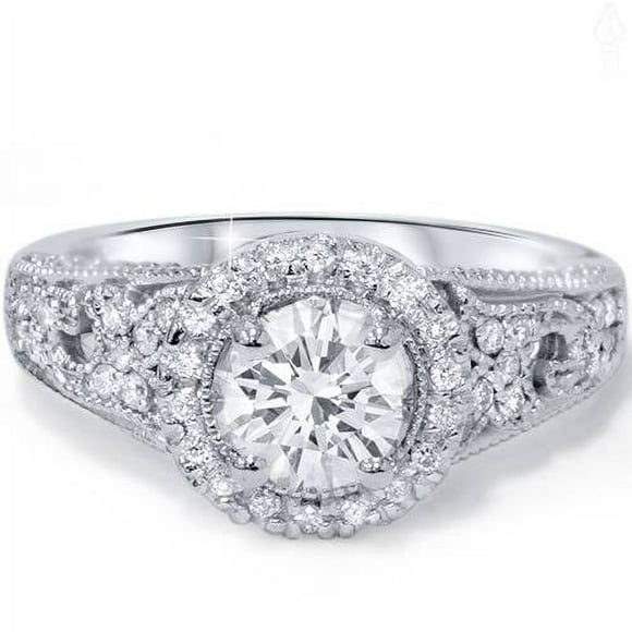 G/VS 1 1/5Ct Bague de Fiançailles 100 % Diamant Or Blanc Halo Solitaire Créée en Laboratoire