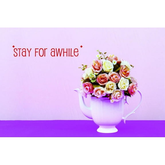 Stay For Awhile Vinyl Wall Decal for Home - Guest Smile Enter Family Loved Ones Cute Wall Décor Bedroom Living Room Entry - Removable High Tact - Size: 5 In x 20 In
