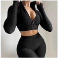 thumbnail image 2 of ITFABS Female Casual Solid Color Stand Collar Long Sleeve Crop Tops+Short Pants, 2 of 3