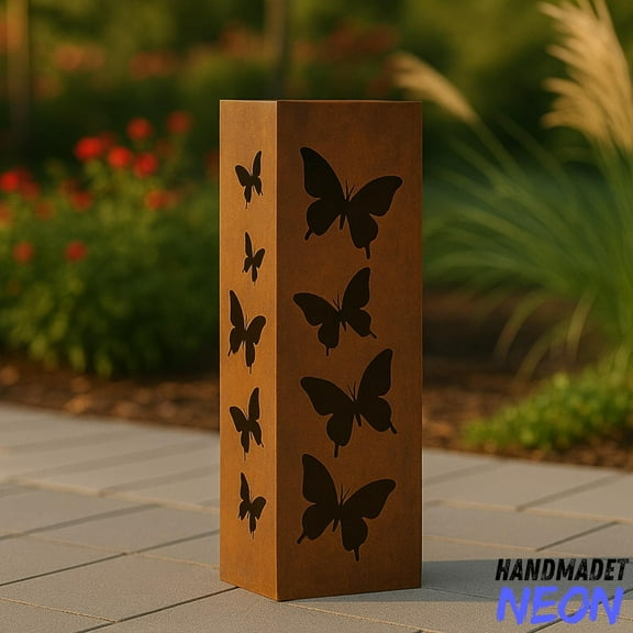 Handmadetneonsign Metal Butterfly Garden Column, Outdoor Plant Stand, Modern Garden Sculpture 136502