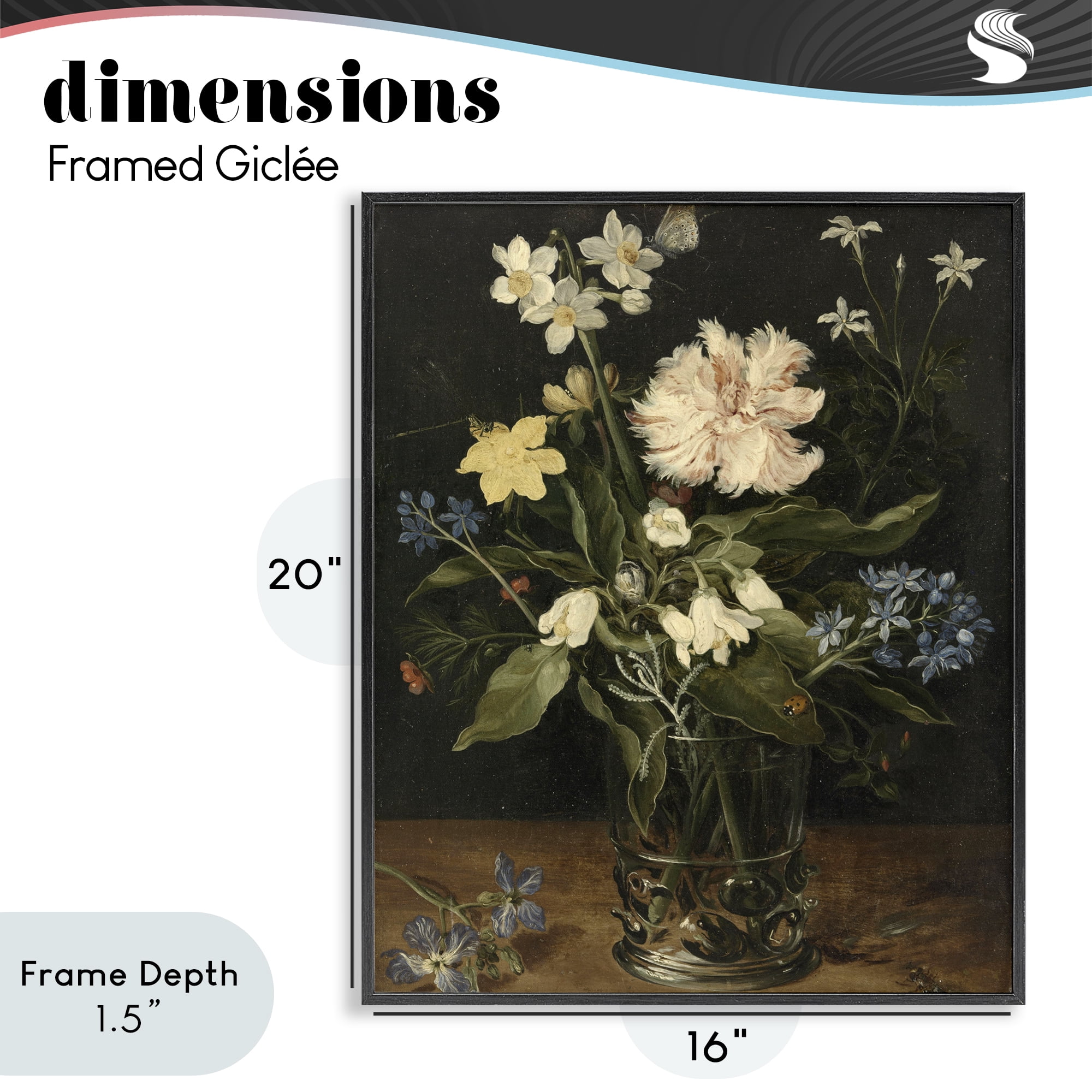 Stupell Industries Chrysanthemum & Flowers in Vase Black Framed Giclee Art, design by Vintage Hustle