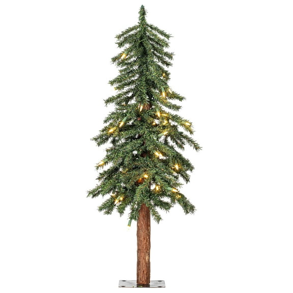 Vickerman 2' 3' 4' Natural Bark Alpine Artificial Christmas Tree Set, Warm White Dura-lit LED Lights