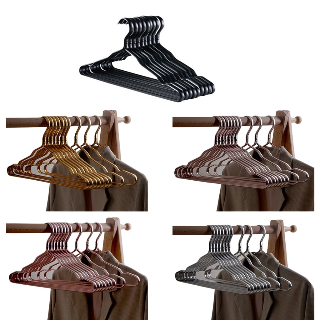 10Pcs Aluminum Alloy Metal Clothes Hangers Non-Deformed Heavy Duty Coat Drying Rack with Groove for Jacket Shirts Pants