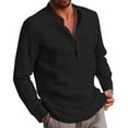 thumbnail image 2 of Men Henley T Shirts Casual Long Sleeve Button Linen V Neck Winter Loose Tops, 2 of 3