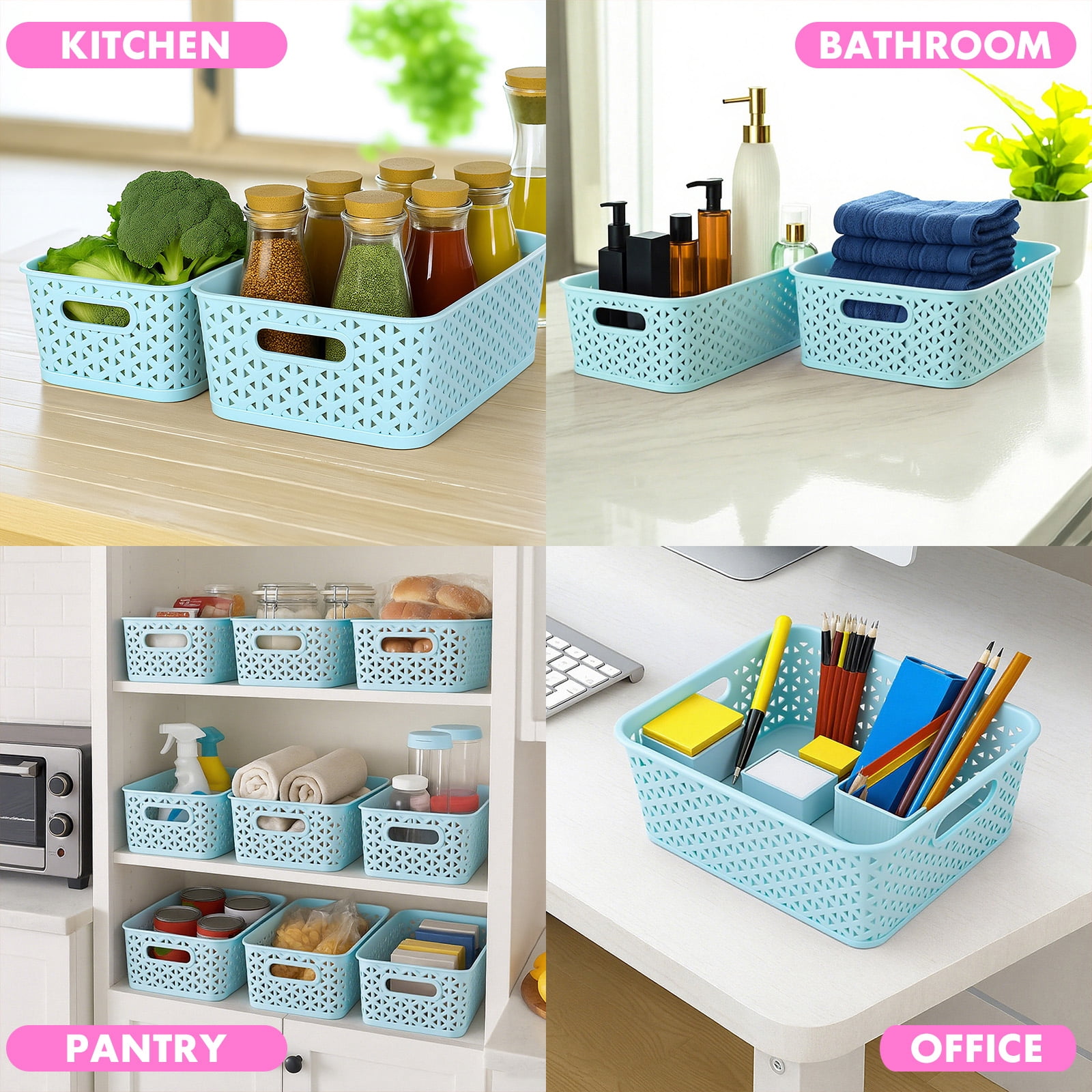 PinkSheep 6 Pack Plastic Storage Baskets Small Organizer Basket Bins Blue