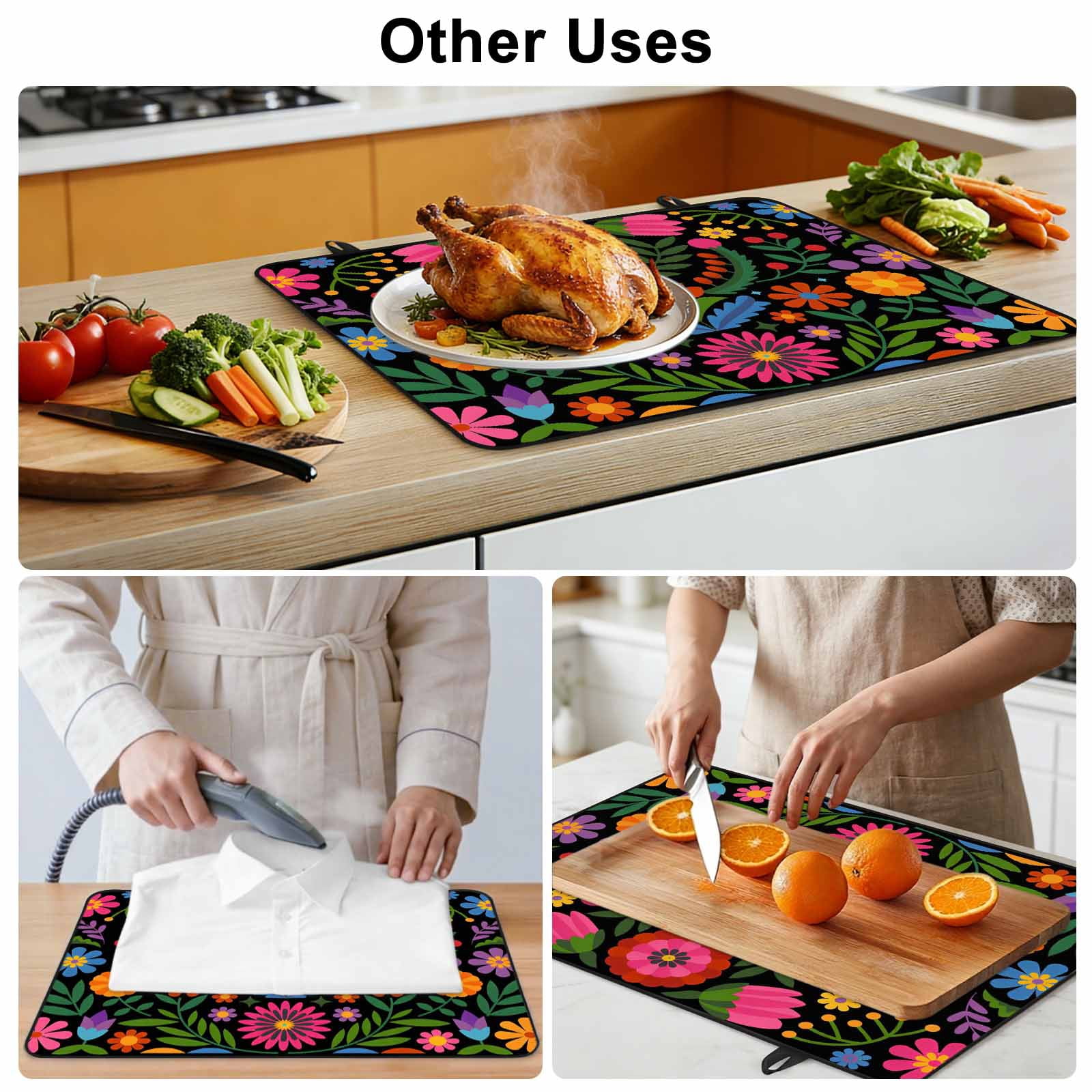 Bohemian Stove Top Cover for Electric Stove, Heat-proof & Non Slip Glass Top Stove Cover Protector, Red Green Tribal Mexican Abstract Flower Kitchen Flat Cooktop Rubber Mat 24x21 Inches
