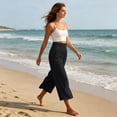 thumbnail image 6 of Linen Capri Pants for Women Loose Wide Leg Cotton Gaucho Pants Elastic Waist Flowy Dressy Trousers, XL, 6 of 6