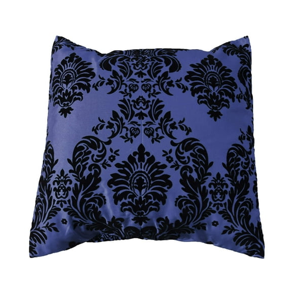 Flocked Damask Decorative Throw Pillow/Sham Cushion Cover Black on Navy