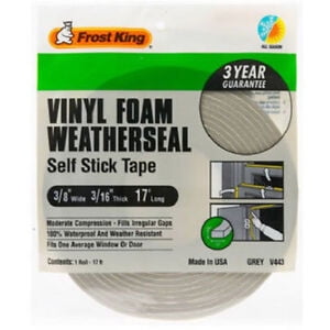 

Frost King V443H Vinyl Foam Weatherseal 3/8 W 3/16 T 17 ft L Grey