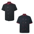 thumbnail image 1 of TOPTIE 2 Pack Veste de Chef Unisexe à Manches Courtes, Noir Rouge / Noir à Boutons-Pression, 1 of 6