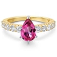 thumbnail image 3 of Gem Stone King 14K Two Tone Gold Pure Pink Mystic Topaz and Lab Grown Diamond Engagement Ring for Women | 2.25 Cttw | Pear Shape 9X6MM | Gemstone November Birthstone | Size 9, 3 of 6