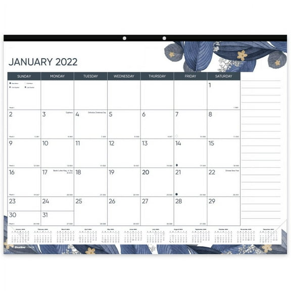 Blueline Monthly Desk Pad, 17" x 22", Gold Detail, January To December 2022, C194128