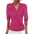 thumbnail image 2 of Qulqfy Long Sleeve Pink Tops for Women Sparkly Mesh Going Out Blouses Party V-Neck Lightweight Shirts for Women, 2 of 6