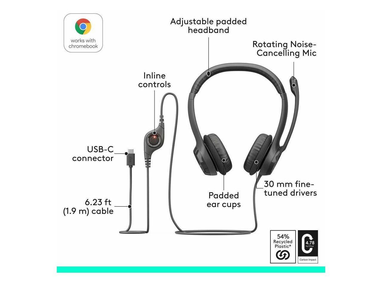 Logitech H390 USB Type C Noise Cancelling Computer Headset - Black