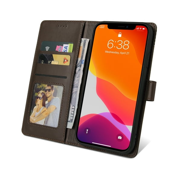 TECH CIRCLE Wallet Case For iPhone 12 Pro Max, Magnetic PU Leather Stand Flip Folio Phone Cover with TPU Protective Inner Shell, RFID Blocking Card Slots For iPhone 12 Pro Max,Brown