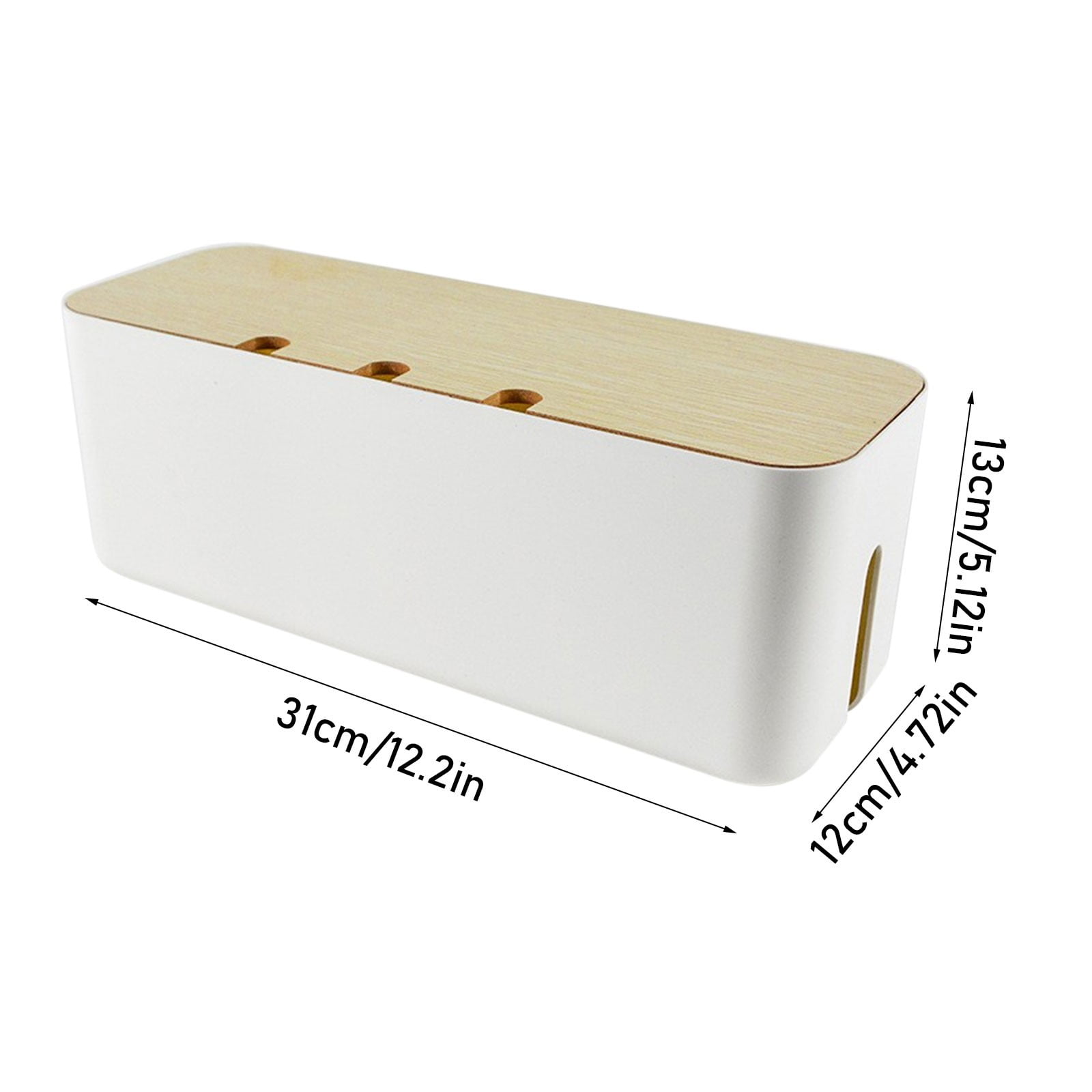 Pryess White Cable Management Box with Wood Lid Organizer for Desk Tv Computer, White Cable Management Box with Wood Lid, Hides Power Strips and Cords, Ventilation Design for Overheating Prevention
