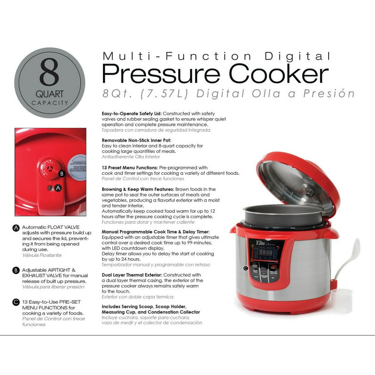 Elite Platinum EPC-414R 4-Quart 9-Function Digital Pressure Cooker, Red 