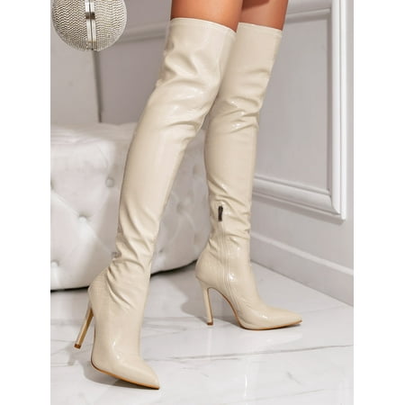 

Women Croc Embossed Over Knee Stiletto Heeled High-Tight Boots Women‘s Footwear