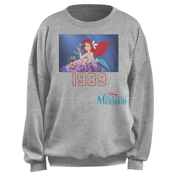 Junior's The Little Mermaid Ariel 1989  Sweatshirt Heather Gray Medium