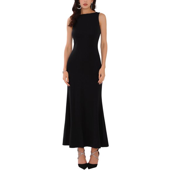 INSPIRE CHIC Women's Boat Neck Dresses Sleeveless Elegant Cocktail Maxi Dress M Black
