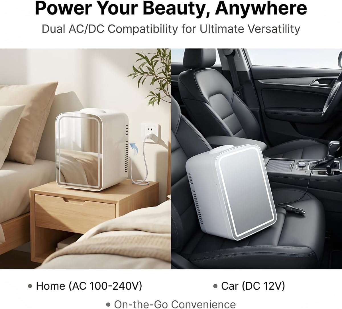 4L  Skincare Fridge with Dimmable LED Mirror, Portable Beauty Refrigerator for Makeup, Cosmetic, Personal Small Refrigerator with Cooler and Warmer for Bedroom, Office and Car (White-4L)