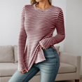 thumbnail image 1 of MHFRRA Camisa de Punto Ajustada de Manga Larga de Moda para Mujer con Aberturas Laterales y Diseño a Rayas para Una Variedad de Atuendos. Rojo, 1 of 4