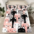 thumbnail image 2 of jejeloiu Cartoon Cute Kitten Queen Sheet Sets,Kawaii Pet Cat Flat Sheet,Pink Gray Black Queen Fitted Sheet For Girls Kids,Super Cozy Room Decor,4pcs, 2 of 7