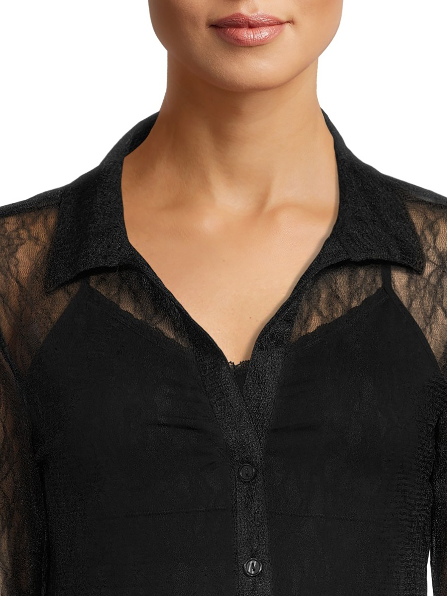 Self Esteem Juniors Button Front Lace Shirt with Long Sleeves