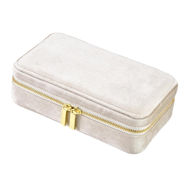 KLKCMS Velvet Jewelry Box Mini Earrings Holder Storage Box for Bracelets Necklaces Beige