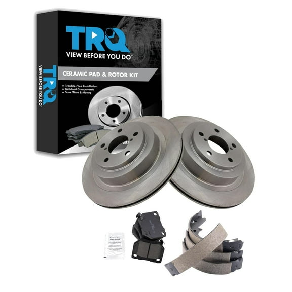 TRQ Rear Brake Pad & Rotor Kit Brake Pads Brake Rotor Parking Brake Shoe Set Ceramic Fits Select 2006-2007 Subaru Impreza