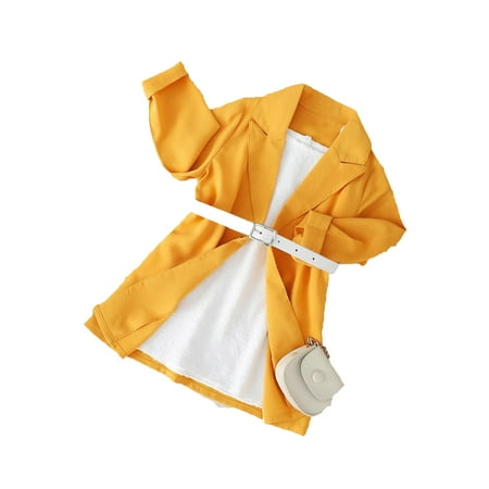 

Casual Colorblock Lapel Neck Long Sleeve Yellow Toddler Girls Two-piece Outfits (Girl s)