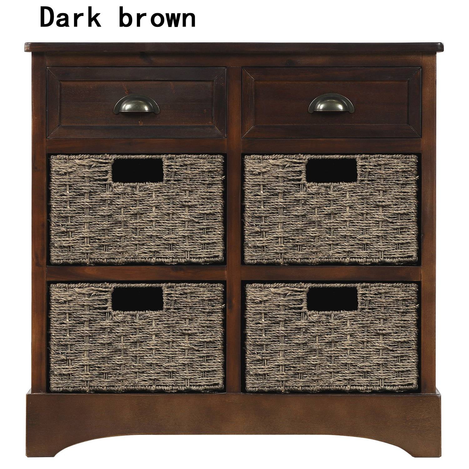 Rustic Storage Cabinet with Two Drawers and Four Classic Rattan