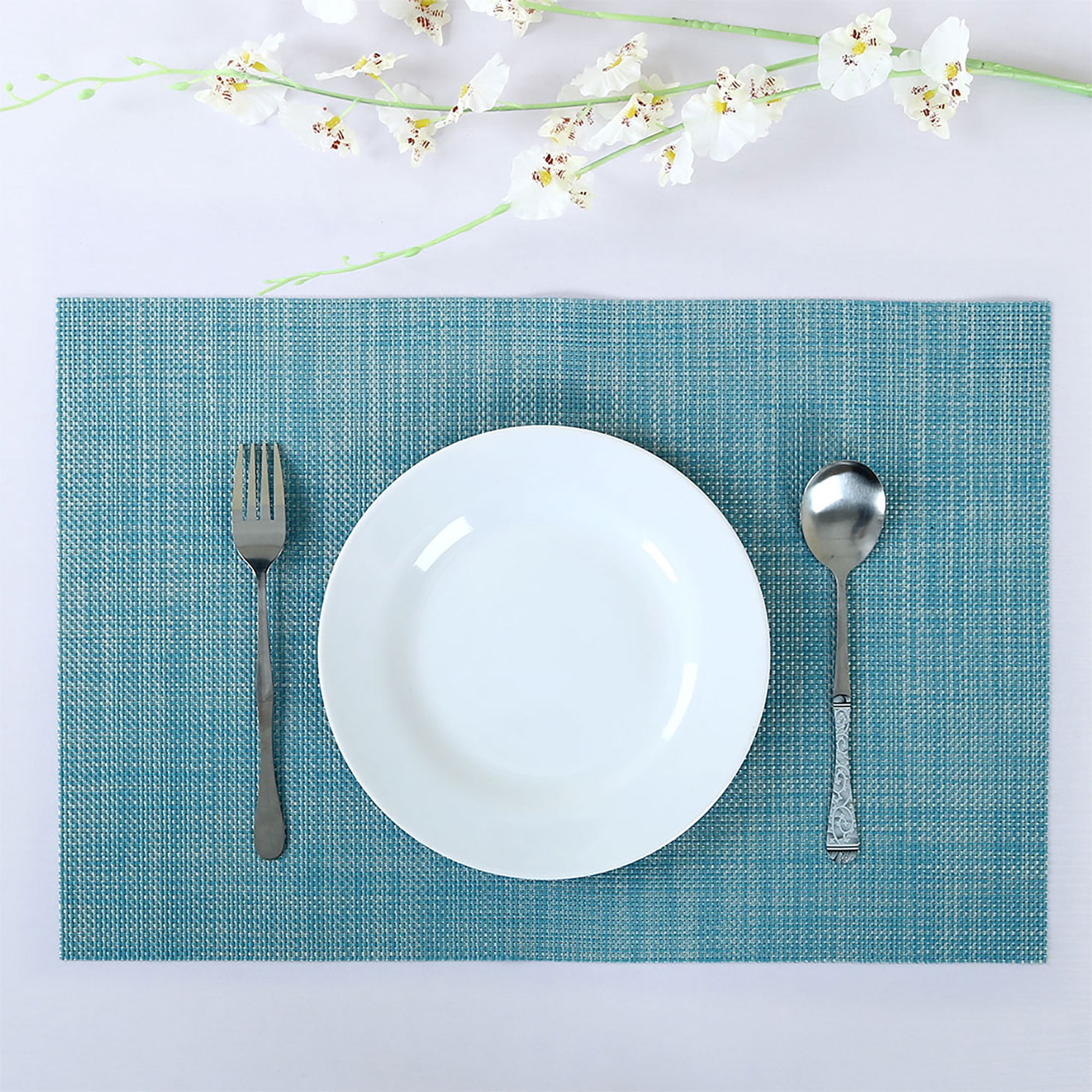 Heat Resistant Nonskid Removable PVC Table Woven Placemats Blue 4pcs
