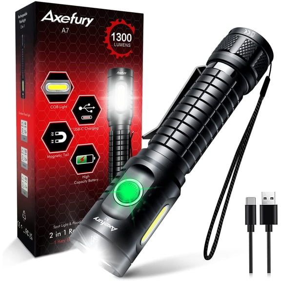 Flashlight, Rechargeable Magnetic LED Flashlight High Powered 1300 Lumens,Tactical LED Light Torch COB Work Light,9 Modes,IP67 Outdoor Gear A7