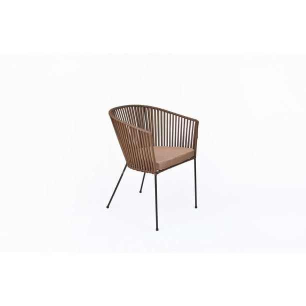 Silla Tejida en Color Cafe Con Base de Herrería con Cinta de Nylon ideal Para interiores, exteriores NO es CHINA