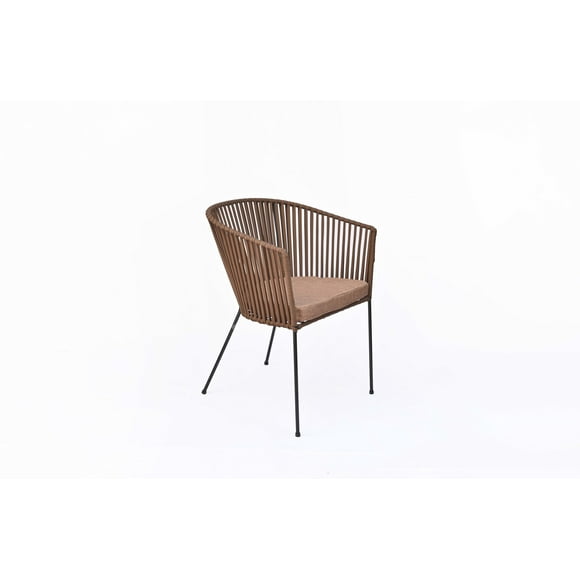 Silla Tejida en Color Cafe Con Base de Herrería con Cinta de Nylon ideal Para interiores, exteriores NO es CHINA
