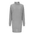 thumbnail image 4 of Zedker Long Sleeve Dress for Women Ribbed Knitted Mock Turtleneck Slim Fit Fall Dresses Bodycon Hip Hugging Dresses Fashion Clothes Plus Size Gray M, 4 of 7