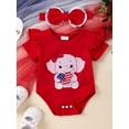 thumbnail image 5 of Aojekbee Baby Girls 4th of July Sets Elephant Print Romper Tiered Ruffle Shorts Headband Sets, 5 of 9
