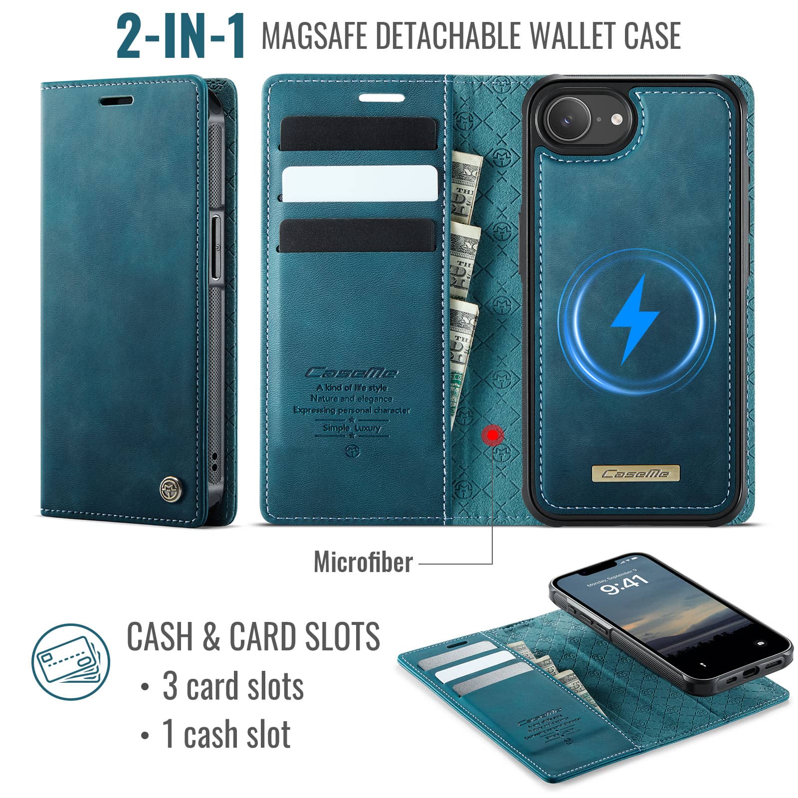 Magnetic 2 in 1 Magsafe Detachable Wallet Case for iPhone 16e with Card Holder Women Men, Retro PU Leather【RFID Blocking】Kickstand Shockproof Cover