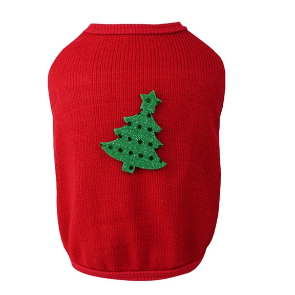 Mightlink Pet Christmas Vest Cartoon Christmas Elements Soft Washable Breathable Sleeveless Round Neck Christmas Tree Warm Dog Vest Pet Clothes