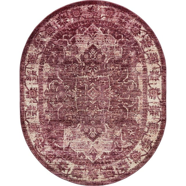 Unique Loom Isabella High-Low Pile Border Rug 7' 10 x 10' Oval Purple/Ivory