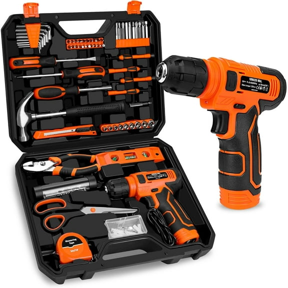 139-Piece Tool Set - Tool Kit with 8V Cordless Drill Driver in ToolBox Storage Case, General Household Drill Set for Home Repairs, Handyman, DIY Projects