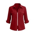 thumbnail image 5 of Women's Shirt Solid Long Sleeve Zipper Blouse Roll Up V Neck Collared Casual Tops with Pocket Vacation Wear Business Outfits, 5 of 8