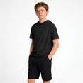 thumbnail image 2 of Jalioing Summer Short Sleeve Hoodies for Kids Casual Plain Hooded Tops Teens Boys Athletic Workout Shirts 5-15 Years, 2 of 9