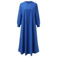thumbnail image 2 of Gibobby Vestido de gasa de verano para mujer Vestido de falda de color sólido cómodo suelto de cuello redondo de manga larga de primavera otoño para mujer(Azul,XL), 2 of 5