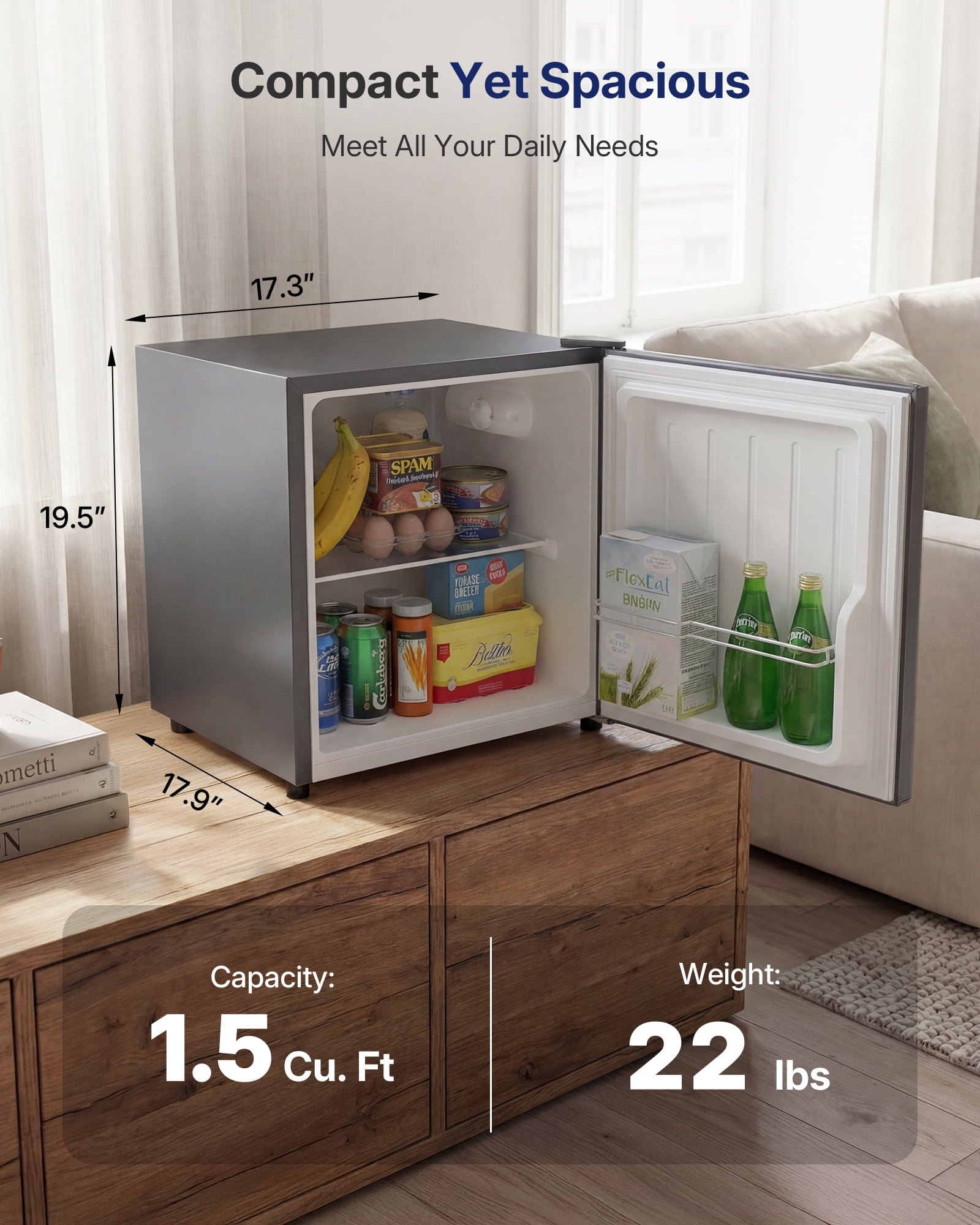 Upstreman 1.5 Cu.Ft Mini Fridge Without Freezer, Single Door Small Refrigerator No Freezer, Freezerless All-Refrigerator Cooler for Kitchen Office Bedroom Dorm, Gray CR16
